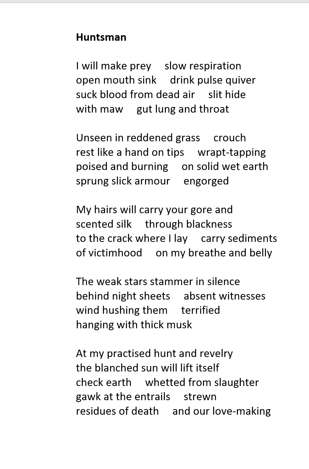 Huntsman Spider poem by Z D Dicks