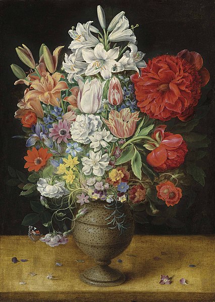 Rachel Deering Blue bottle 426px-Osias_Beert_-_Flowers_in_a_German_tigerware_vase,_with_a_bluebottle_fly_and_a_Red_Admiral_butterfly,_on_a_ledge