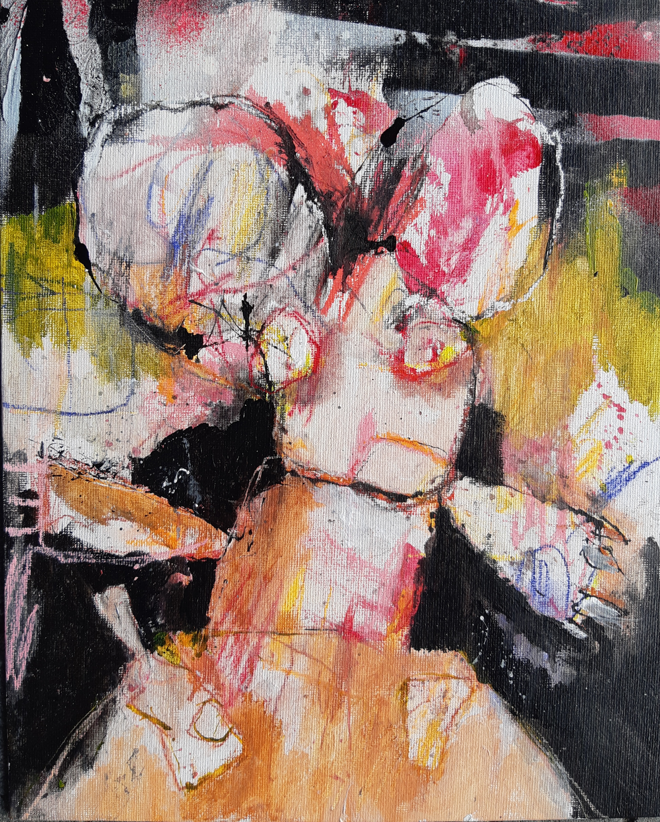 1MH After Minnie left, mixed media on canvas panel, 24 x 30 cm, 2020