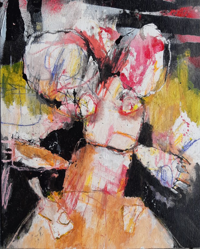 1MH After Minnie left, mixed media on canvas panel, 24 x 30 cm, 2020