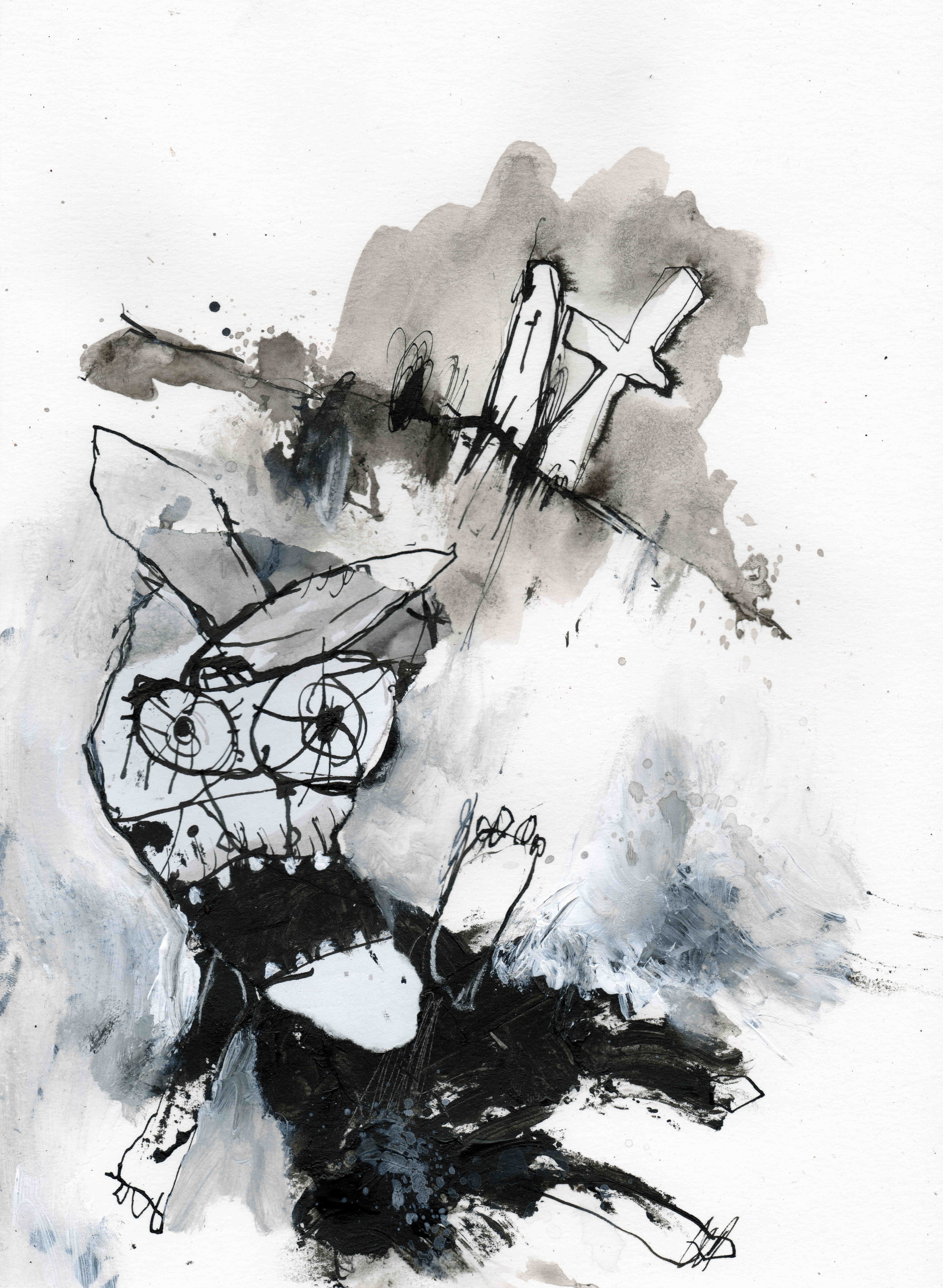 MH15 Dead poet, mixed media on paper, 21 x 29,7 cm, 2020