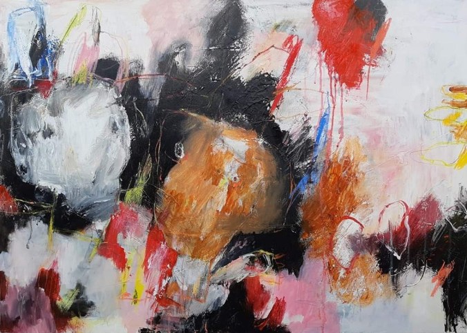 MH17 Domoren en dromers, mixed media on canvas, 100 x 70 cm, 2020 v