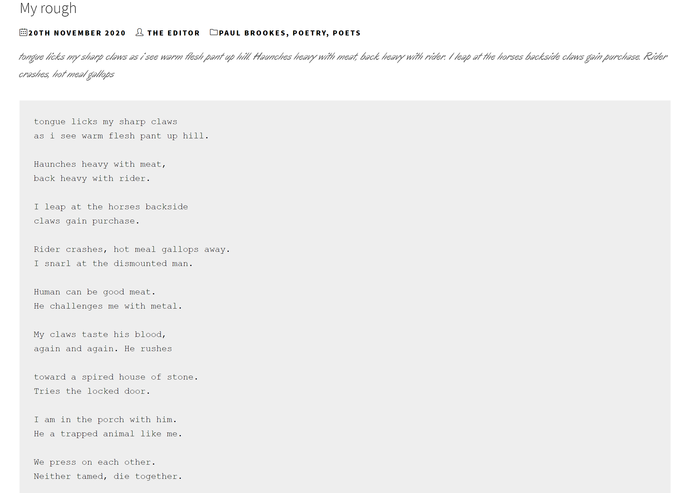 My Rough at Apex Poetry