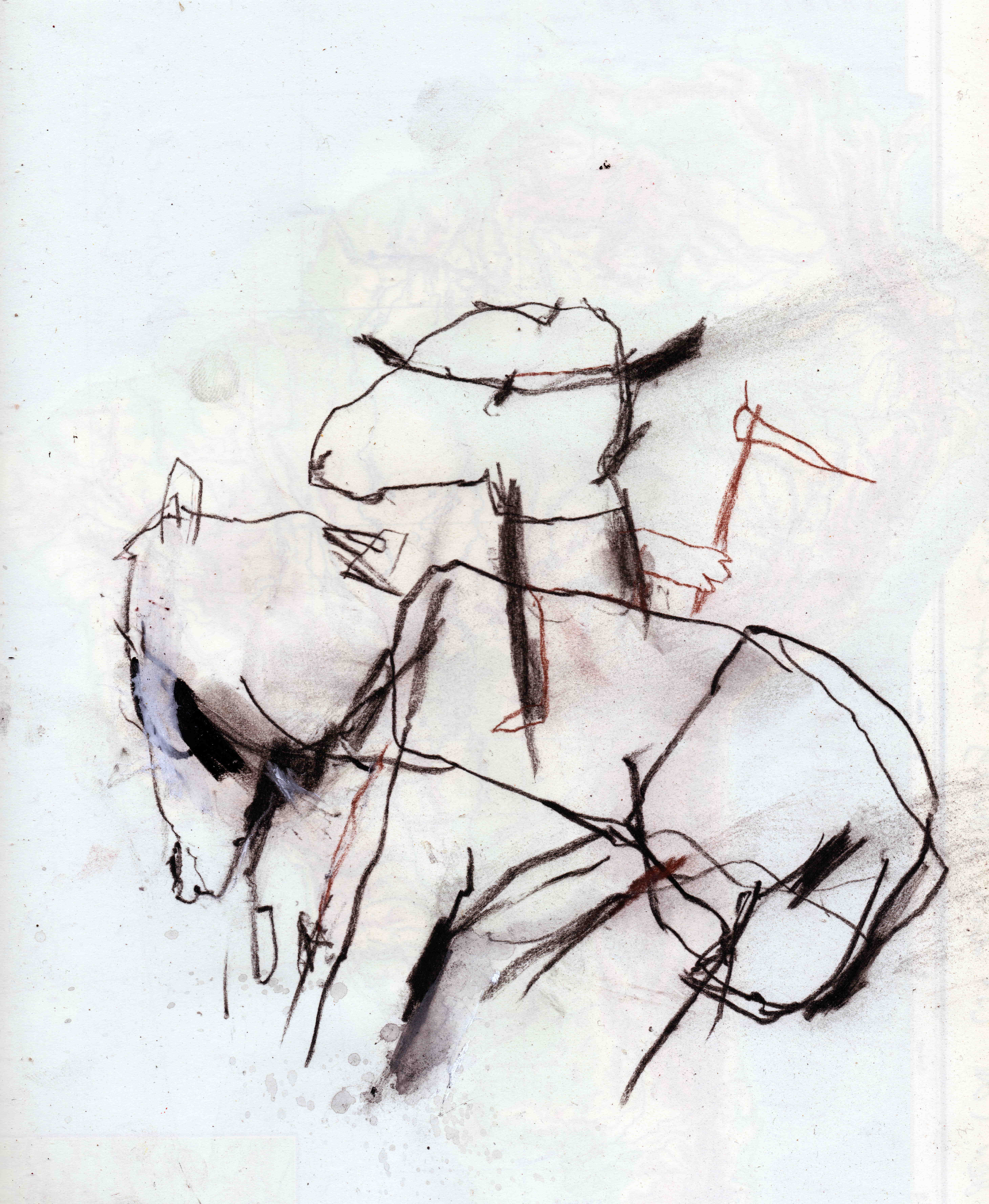 Der Tod ist ein Dandy auf einem Pferd, mixed media on paper, 22,1 x 26,1 cm, 2020 MC8