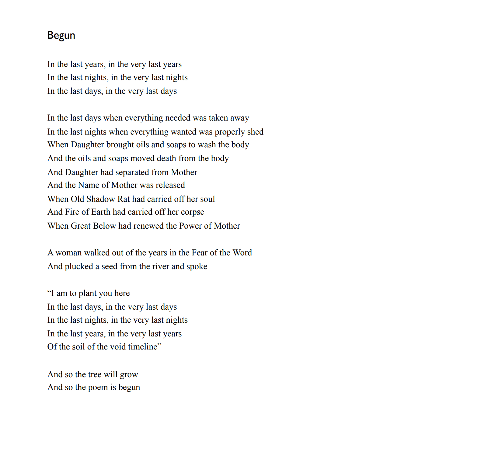 Begun by Alice Willetts