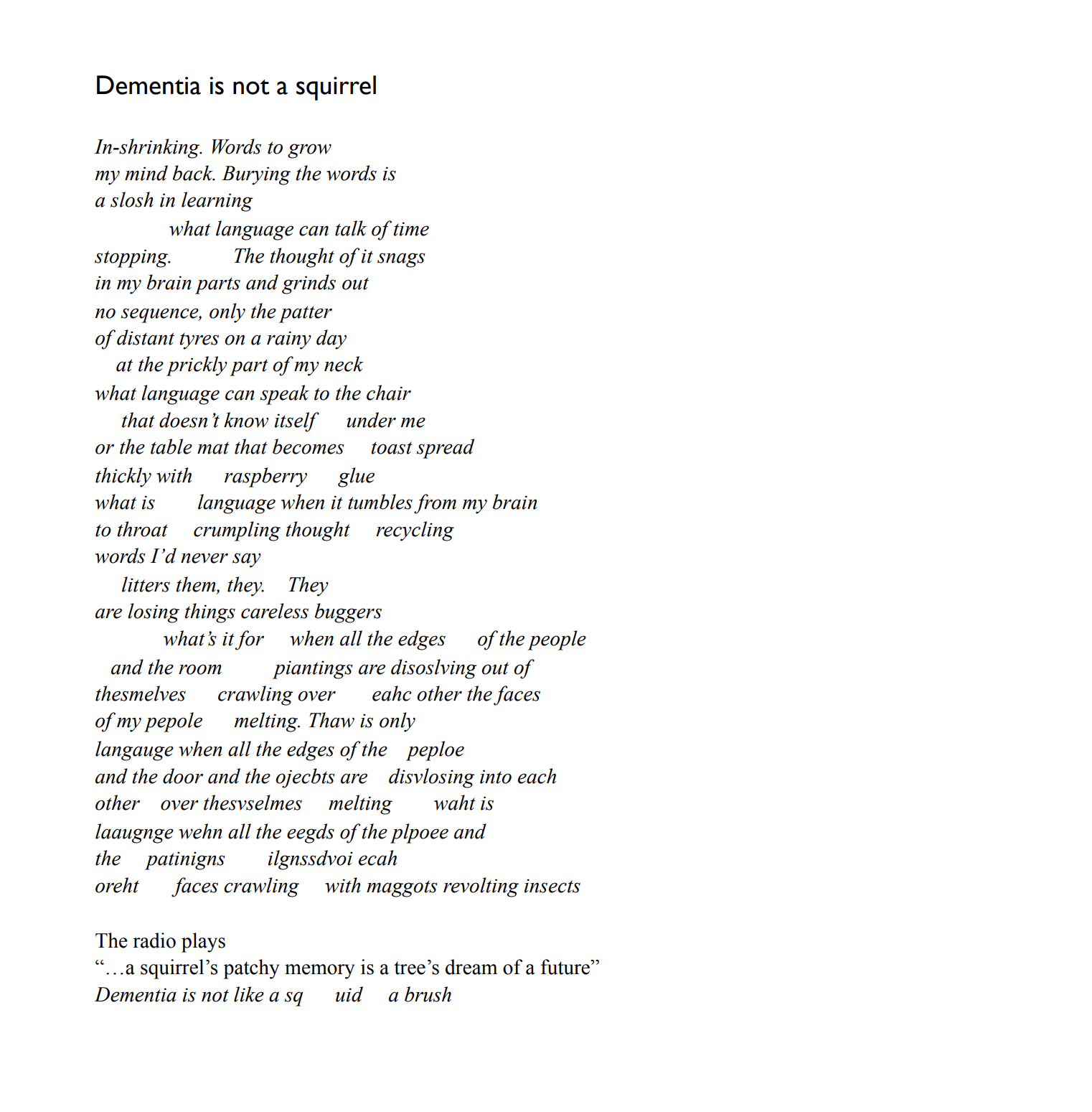 Dementia Is Not A Squirrel