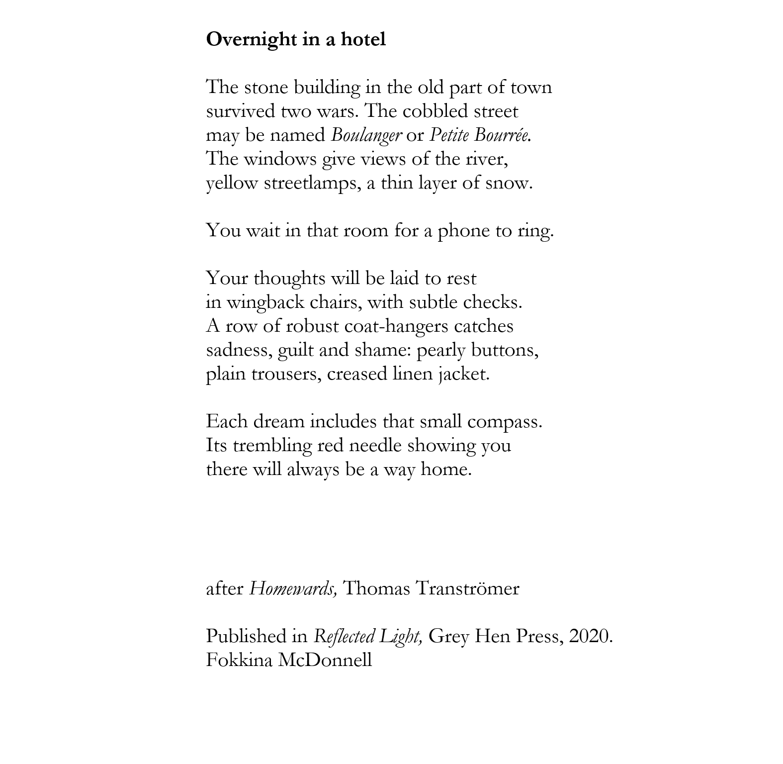 Overnight In A Hotel by Fokkina McDonnell