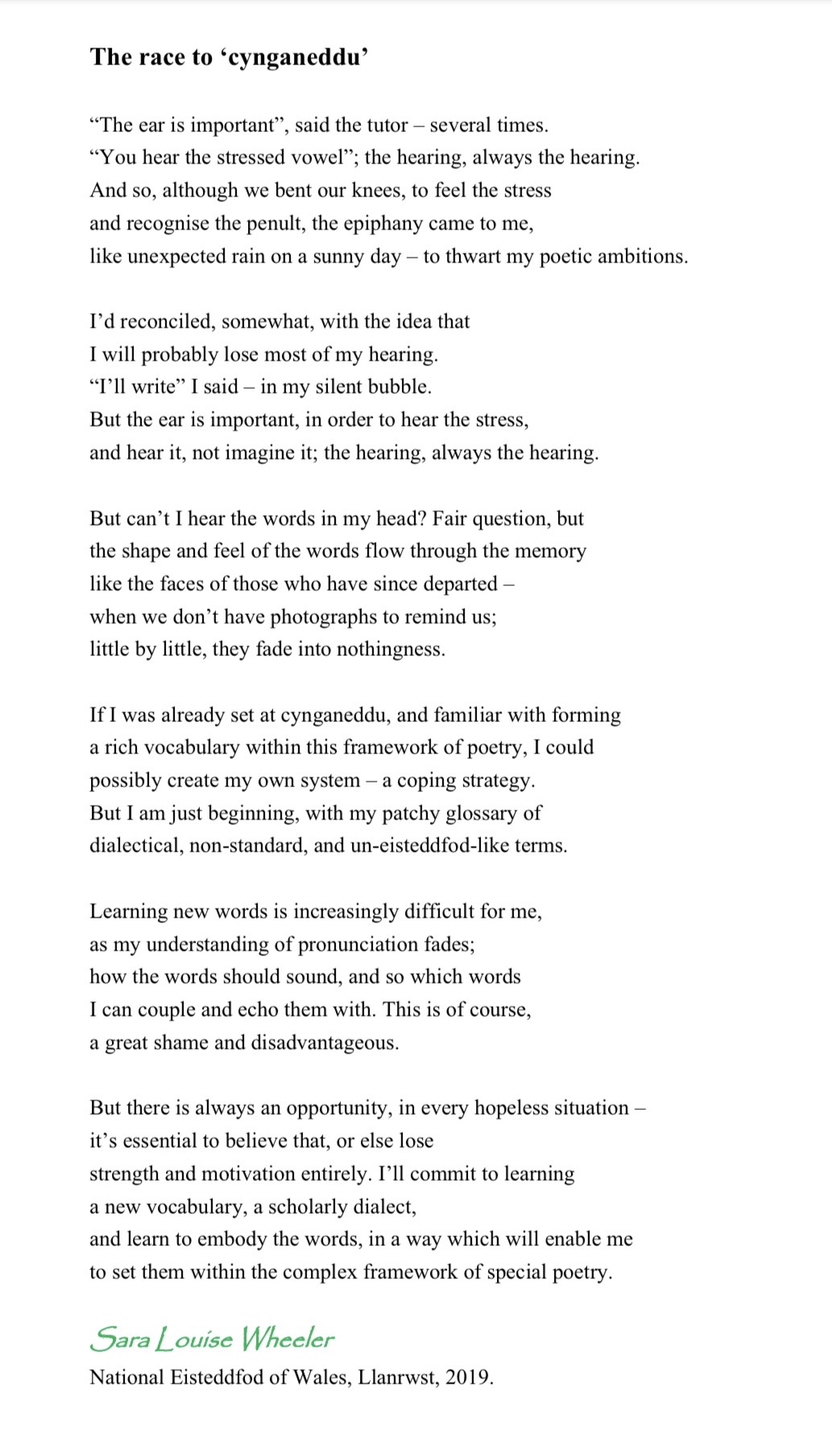 The race to cynganeddu DAW SLW