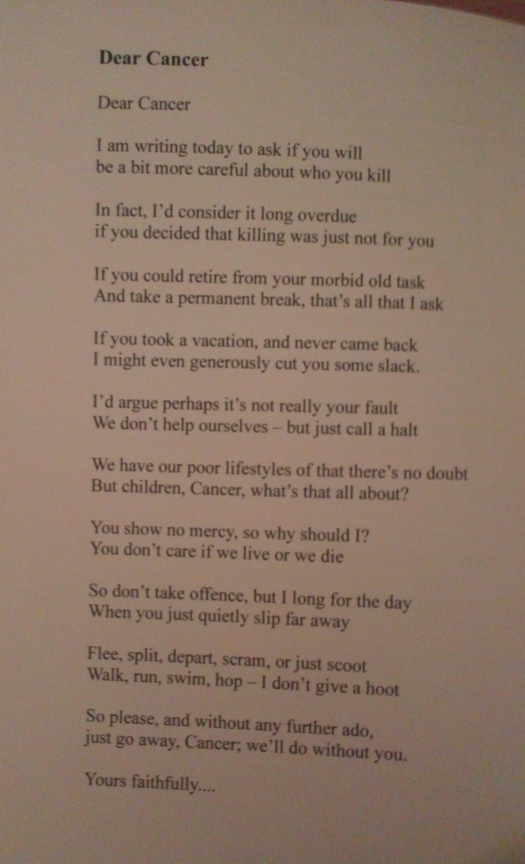 Tm Fellows Cancer poem