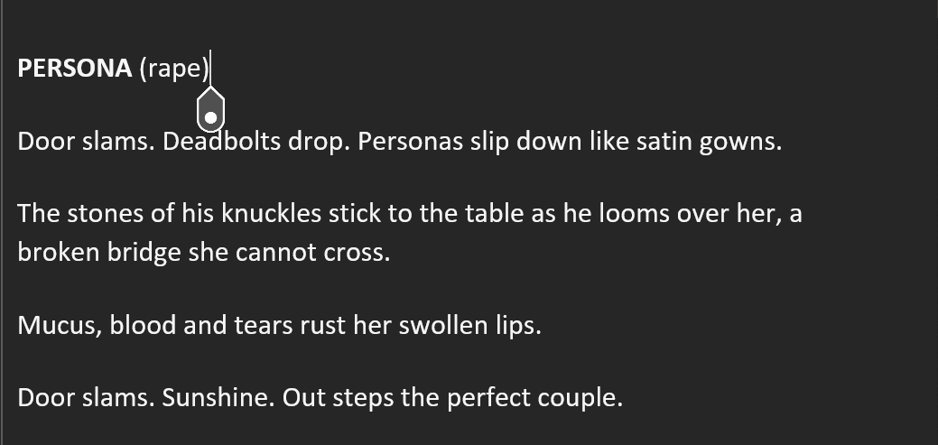persona microfiction by Helan Laycock