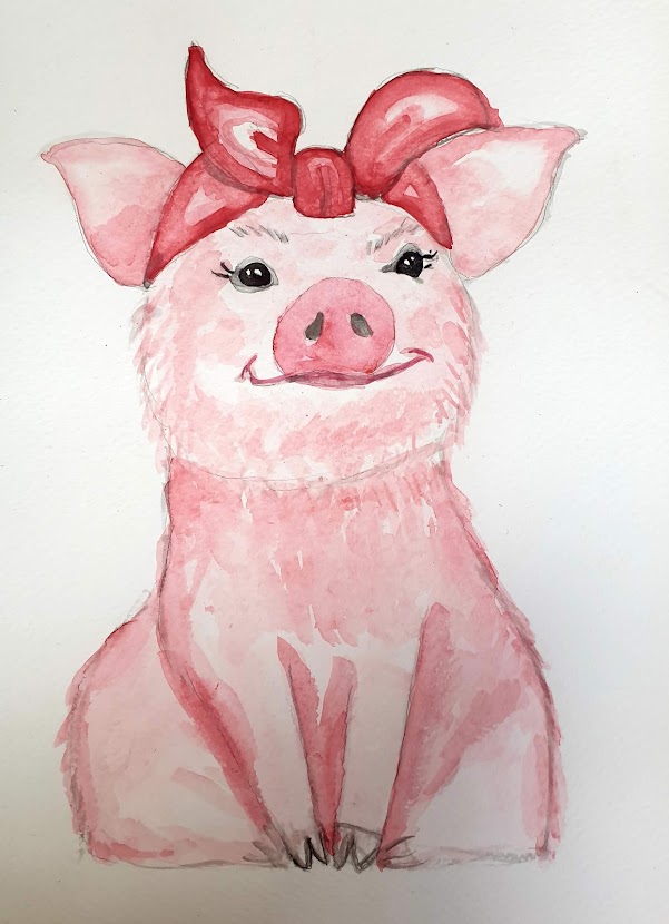 GK26 pig with scarf - watercolour