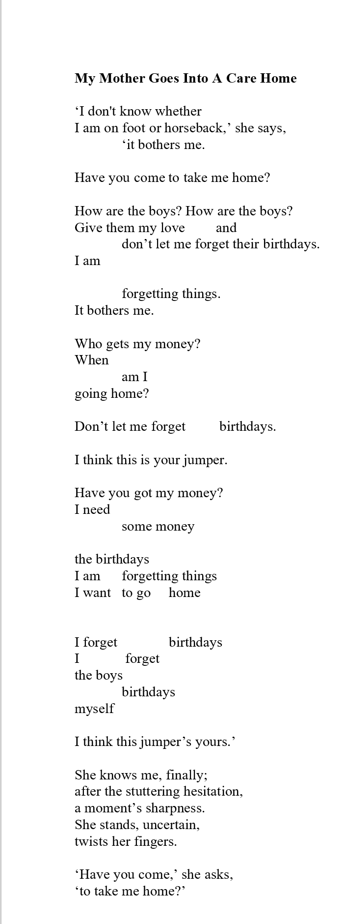 mother's care home by beth brooke